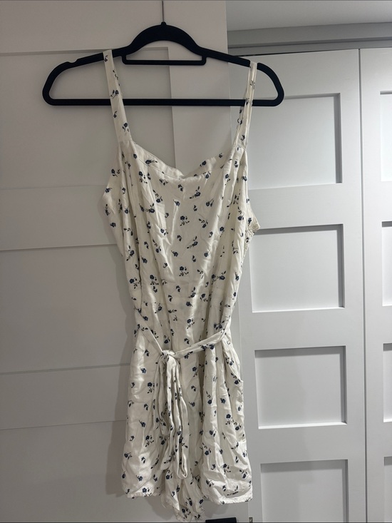 Hollister Pants - Hollister Cream Cami Romper with Navy Floral Print
